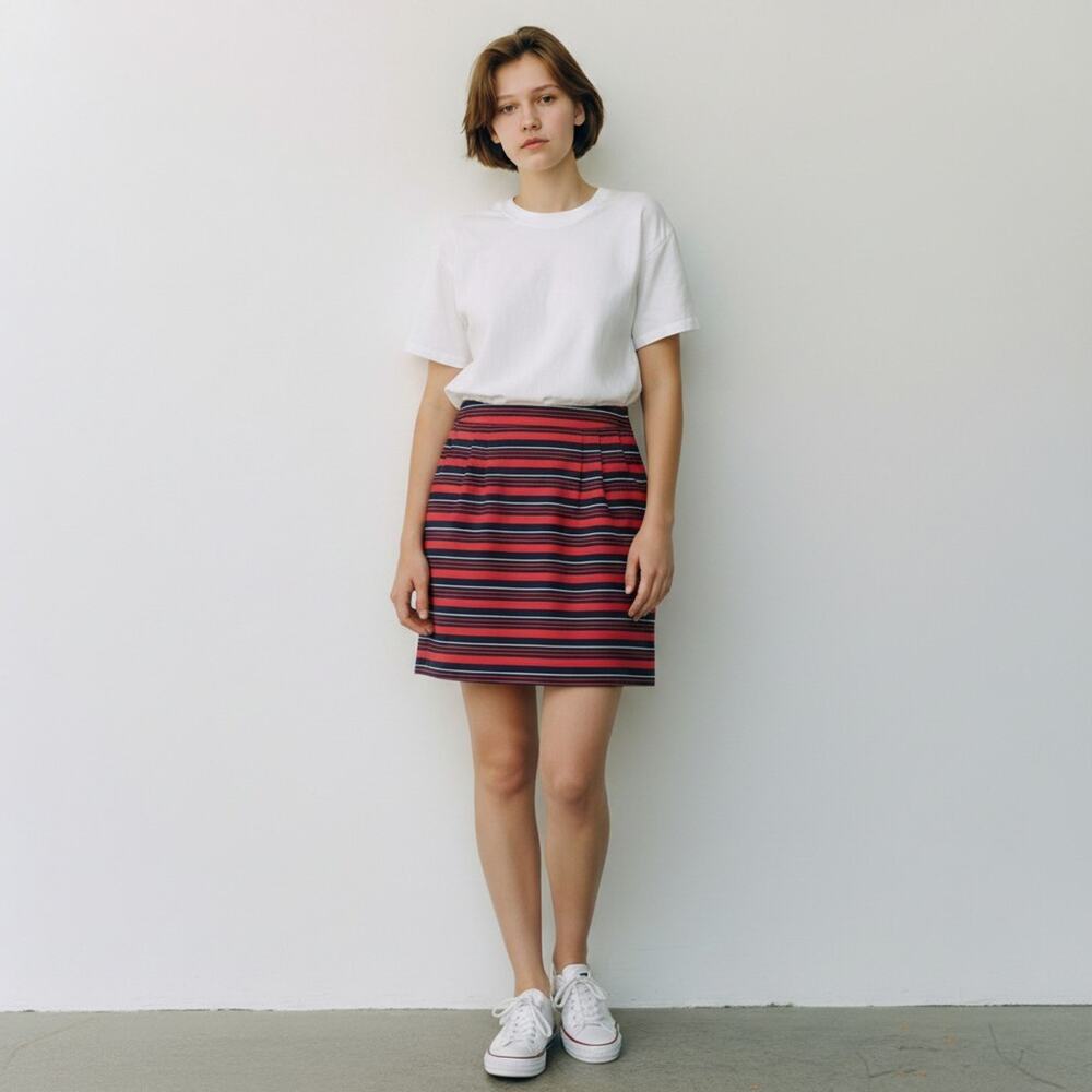 Banana Republic Striped Short Skirt 10 Multicolor Red Black Knit Mini Preppy